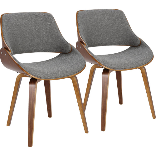 Fabrizzi Dining Accent Chair in Walnut Wood & Grey Fabric (Set of 2)